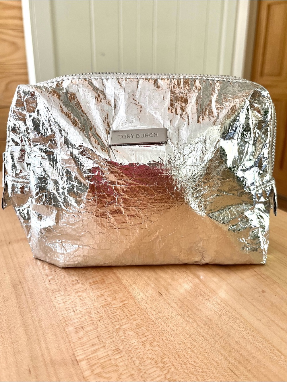 Tory Burch Sublime Silver Metallic Cosmetic Pouch